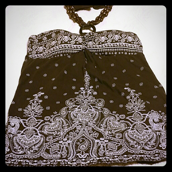 Brown and white halter tank top