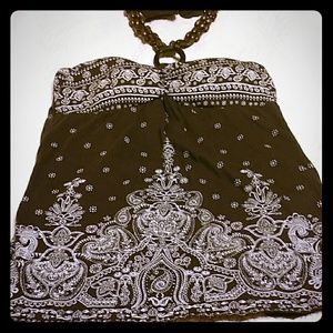 Brown and white halter tank top