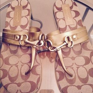 Coach gold flip flops