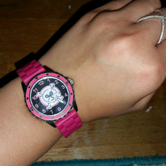 Hot pink skull wrist watch