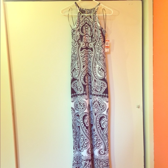 STUNNING Navy Paisley Print Maxi Built-In Choker