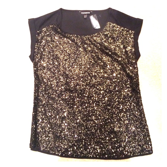 Express - NEW Black tee w gold sequence front. - Picture 1 of 1