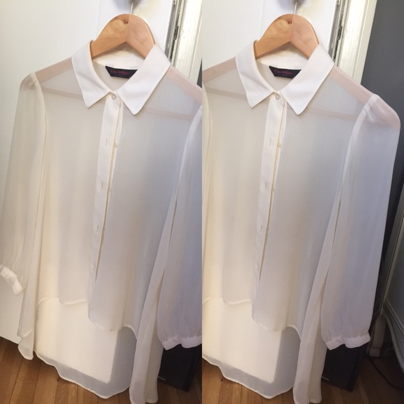 Miss Selfridge's high low sheer collared button up - Picture 1 of 1