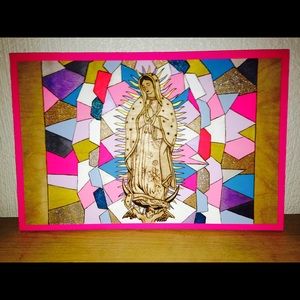 Virgin Mary. Wood Burned and Painted.