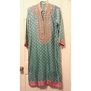 Pink and blue Pakistani dress