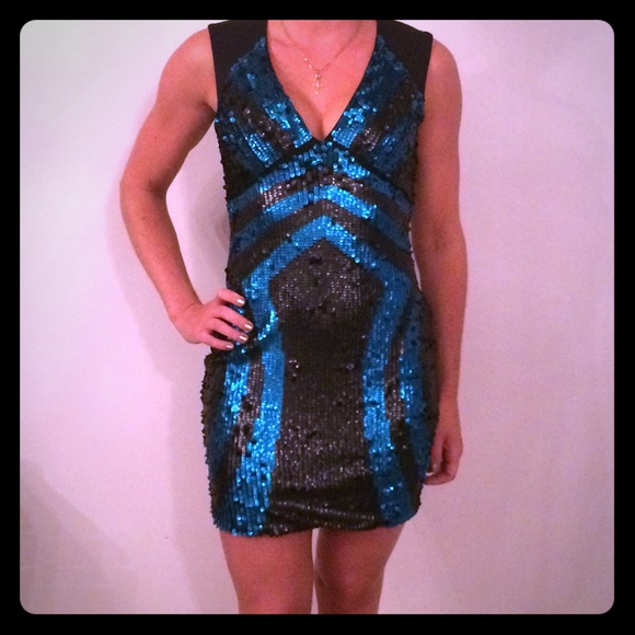 *ONLY WORN ONCE* blue/black sequin cocktail dress