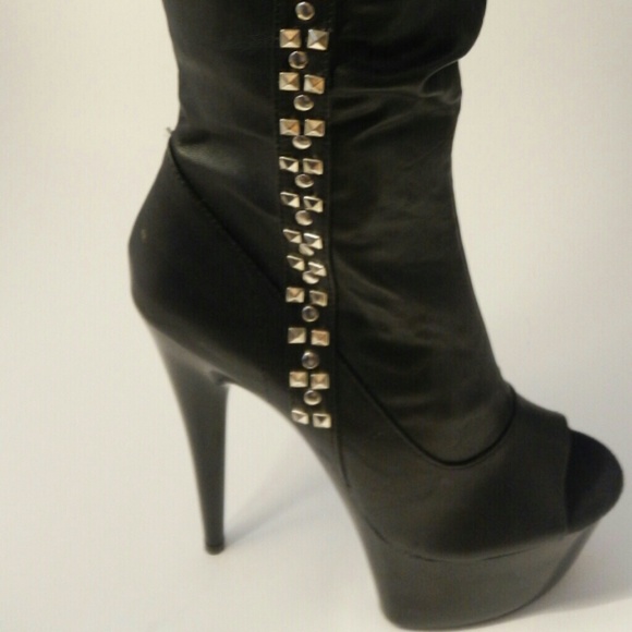 6" Knee High Platform Boots with side Rock Metal - Picture 2 of 4