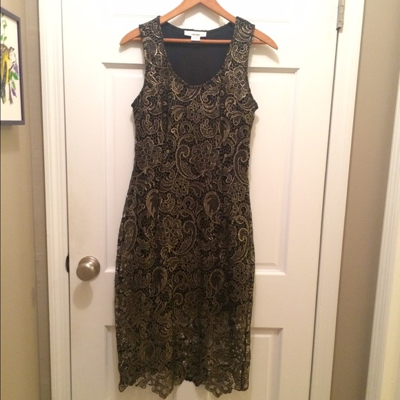 *ONLY WORN ONCE* gold/black lace cocktail dress