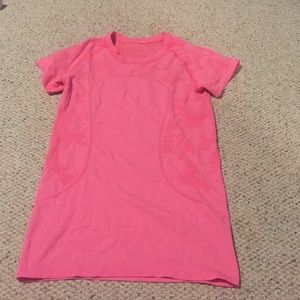Pink Lululemon Swiftly Tech short sleeve crew
