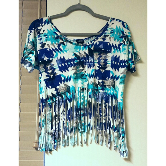 Aztec Print Fringe Crop Top