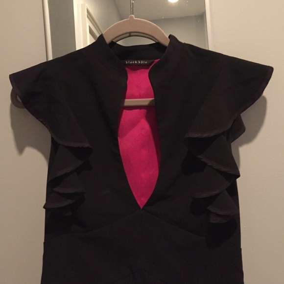 Black Halo keyhole ruffle dress