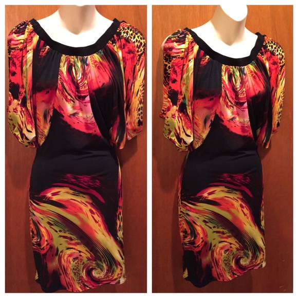 Unaluna twister red boatneck split sleeve dress - Picture 4 of 4