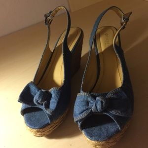 Denim with bow wedge shoes wore once so cute