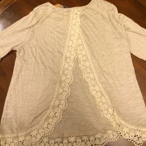 Heathered Oatmeal Lace open back tunic.
