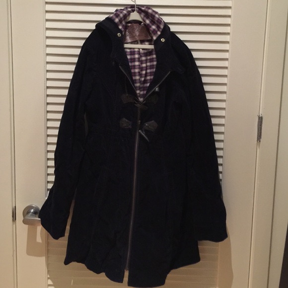 Free people dark blue corduroy jacket plaid inside