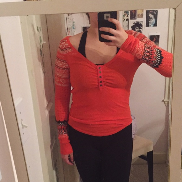 Free People Orange Print Sweater XS/S