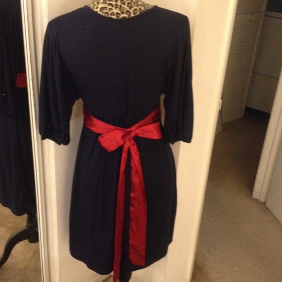 Navy Blue Dress with Red Belt - Picture 2 of 2