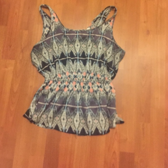 Printed, satin peplum tank