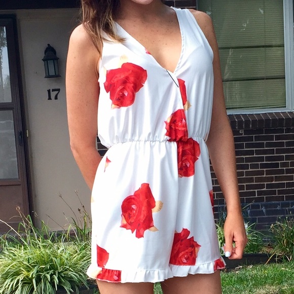 White & Red Floral Romper