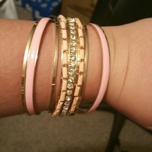 NWT pink gold rhinestone bangle bracelet set