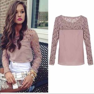 Peach lace chiffon blouse!💖