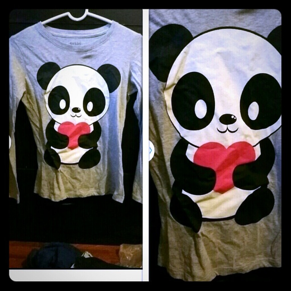 Panda with heart long sleeve shirt
