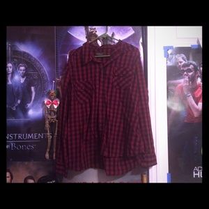 Red and black plaid button up (flannel)