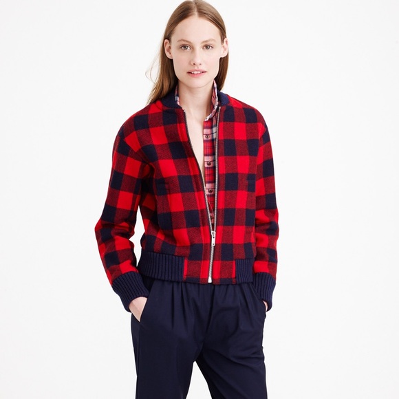 J. Crew Retail Buffalo Check Plaid Bomber Jacket - Picture 3 of 4
