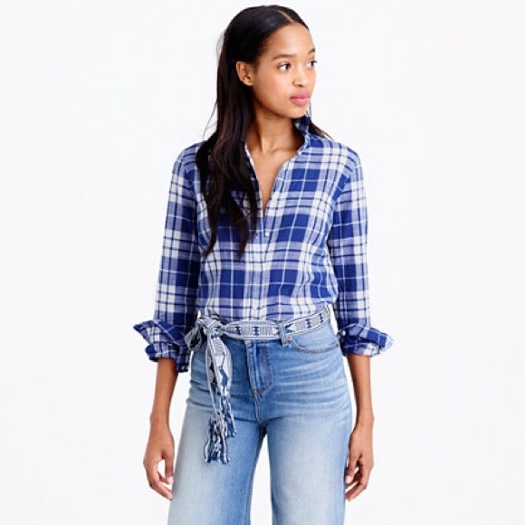 J. Crew Tops - J.Crew crinkle plaid shirt