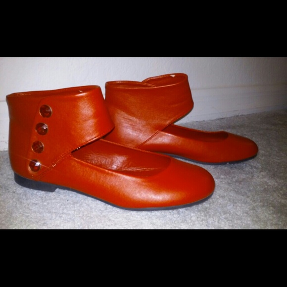 Red flats with gemstone adjustable velcro ankle