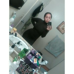 AA TURTLENECK BODY CON JERSEY KNIT DRESS