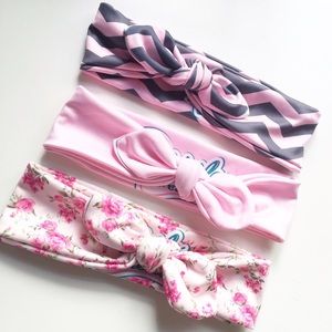 Girly Pink Knotted Headbands (Set of 3)