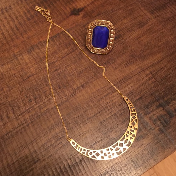 Cobalt ring and perfect length gold necklace set!