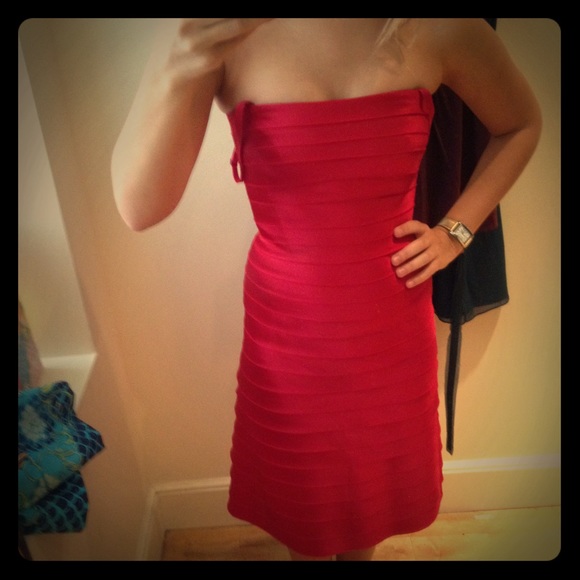 BCBG strapless red laser cut dress