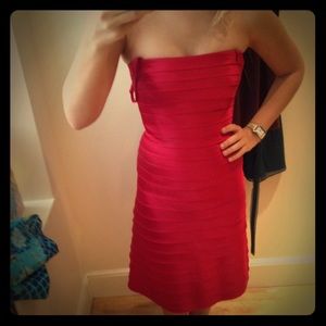 BCBG strapless red laser cut dress