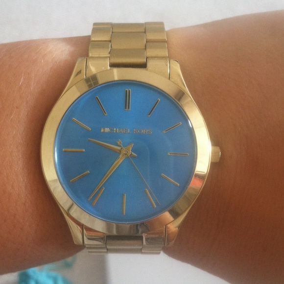 Gold/turquoise MK women's watch