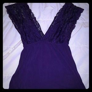 Purple Lace Plunging Neckline Top