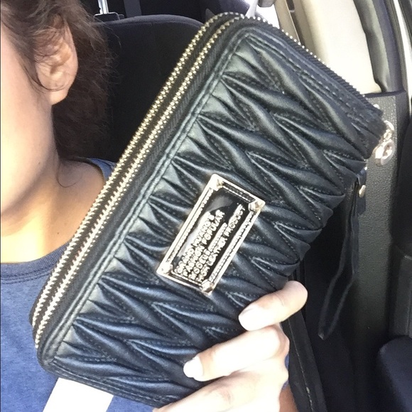 Black Leather Wallet GoldWrisletLogo Double Zipper