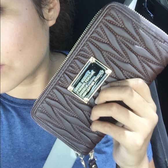 Brown Leather Wallet WrisletGoldLogo Double Zipper