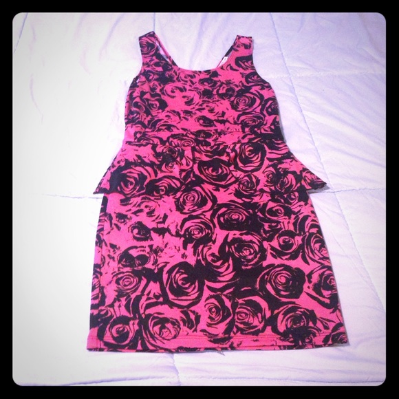 Pink And Black Flower Peplum Dress 💕