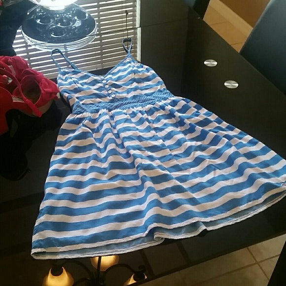 Blue and white striped dress