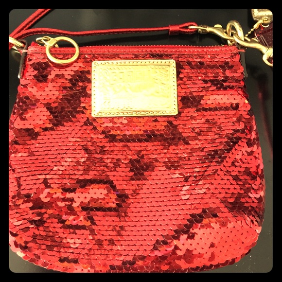 Red and Gold sequin Coach poppy cross body