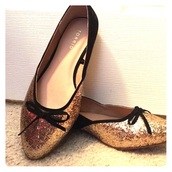 Gold Sparkles and Black Suede Flats