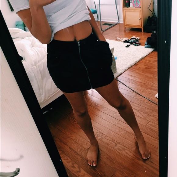 Very dark grey and black zip up skirt.