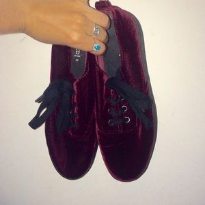 Burgundy velvet grunge tennis shoes