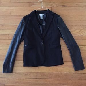 Black Carmen blazer with faux leather sleeves