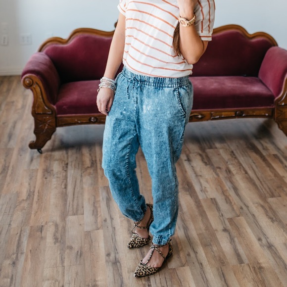 Acid Wash Denim Joggers