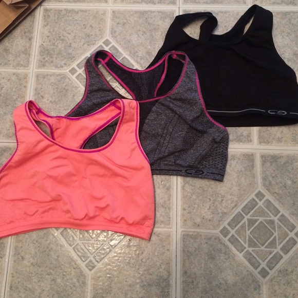 Orange grey and black sports bra