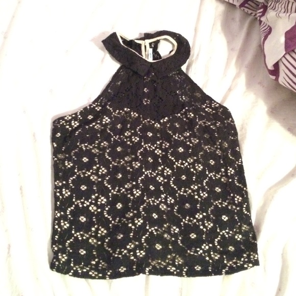 Urban outfitters black lace peterpan halter top