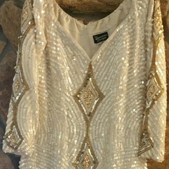 Demetrios Designs White and gold  Sequined Gown - Picture 3 of 4